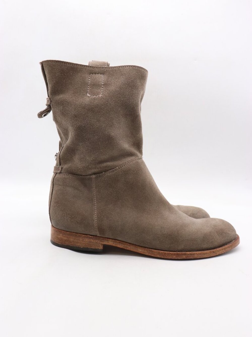 Alberto Fermani Women's Sz EU 37.5 Gray Suede Biker Mid-Calf Boots Strap Buckle
